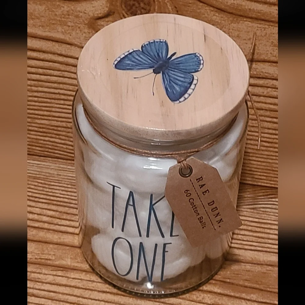 Rae Dunn TAKE ONE cotton ball jar butterfly